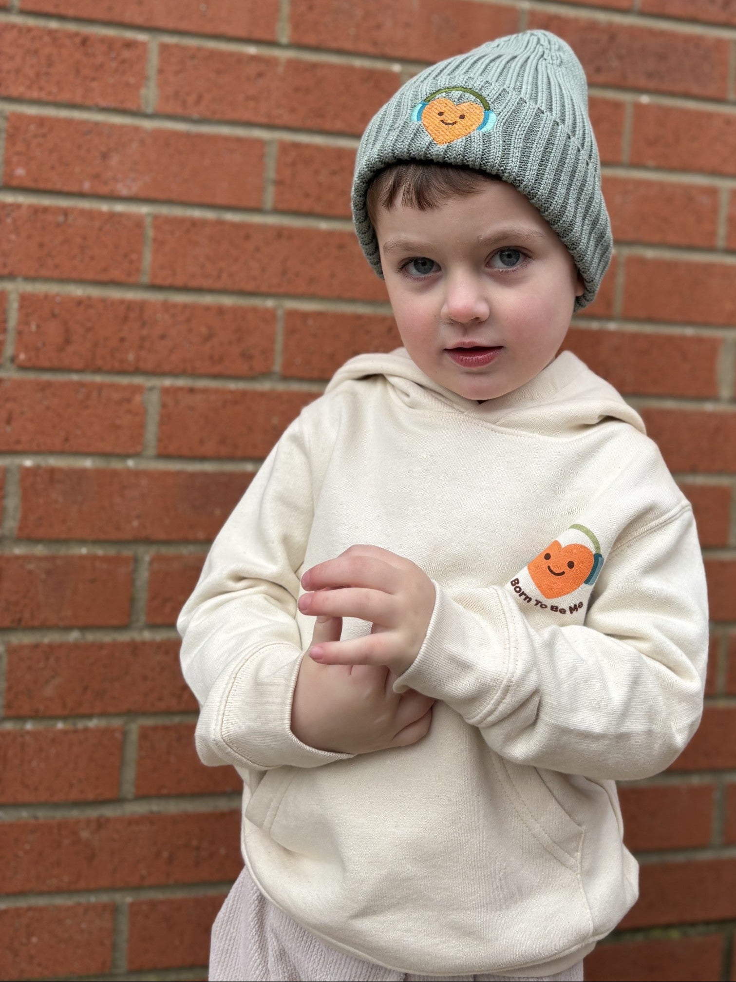 Unisex Children's Born To Be Me Hoody - Cream